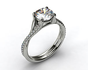 14k White Gold Twisted Pave Shank Contemporary Solitaire